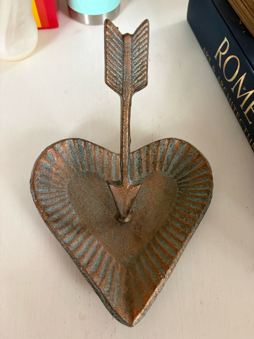 Heart Arrow Trinket Dish - Rustic Patina Metal